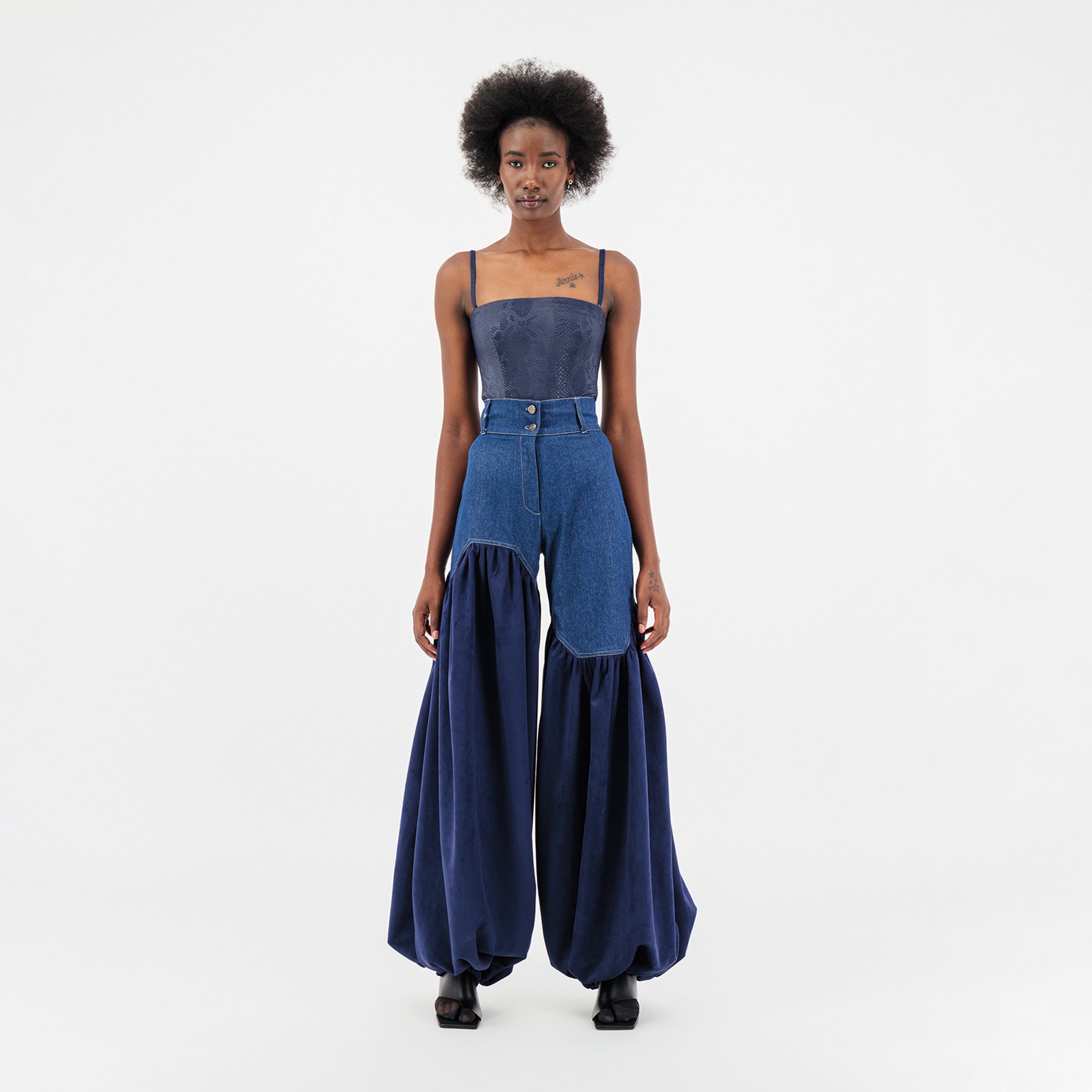 【2plan】Kio two-tone layered denim pants KELYWELL Women's High Waisted Two Tone Jeans Color Block