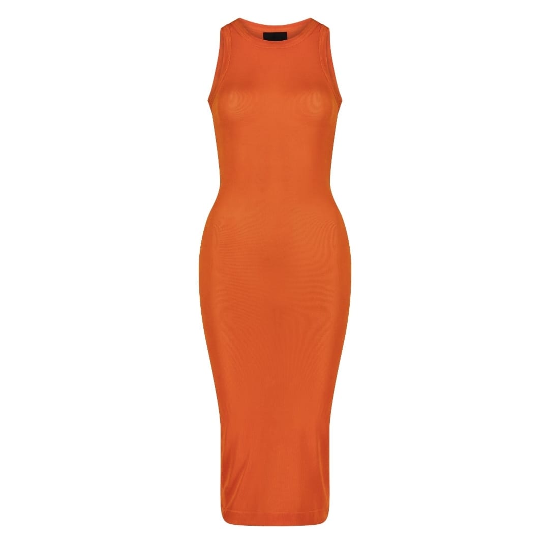 Semi-Sheer Dress In Orange XXL / Beige