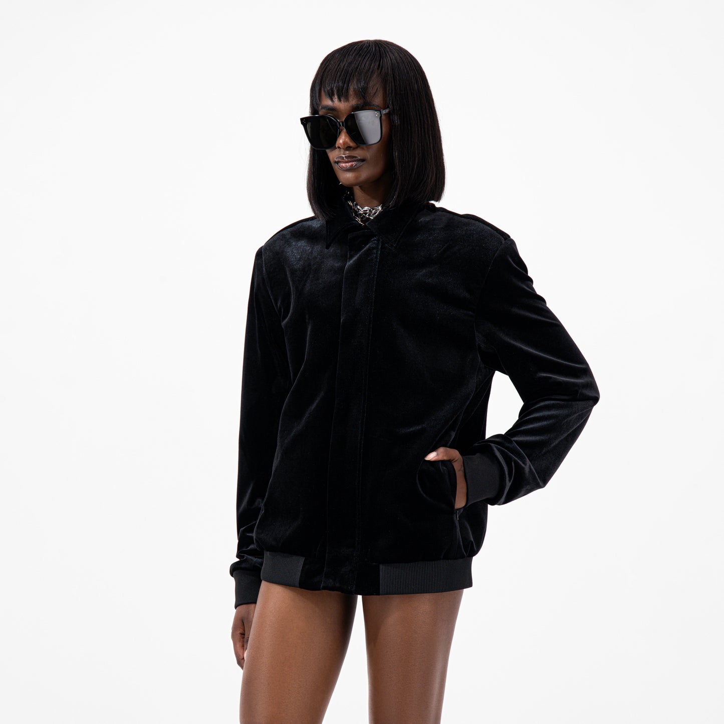 Black Velvet Bomber Jacket