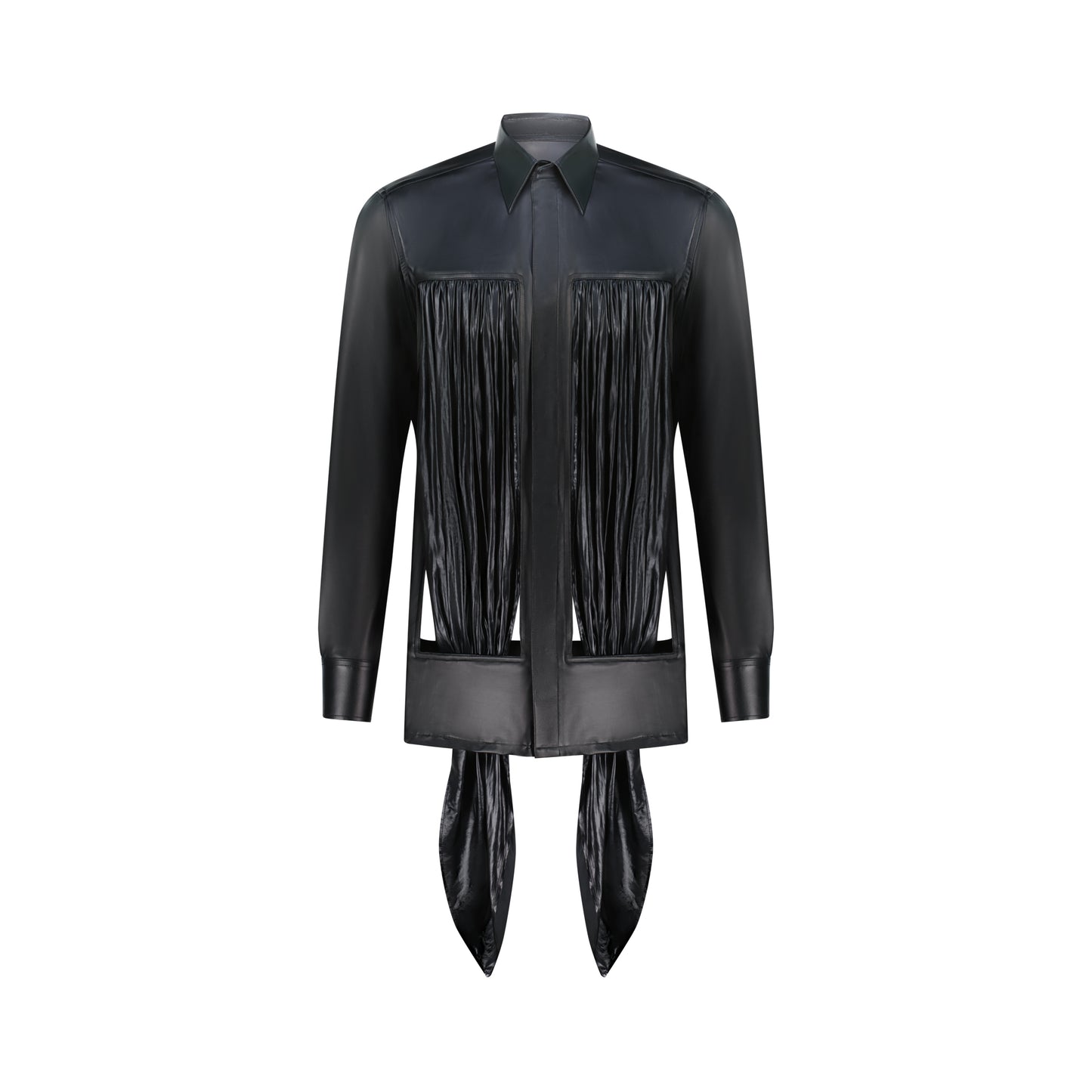 Satin draping cut-out shirt in Black