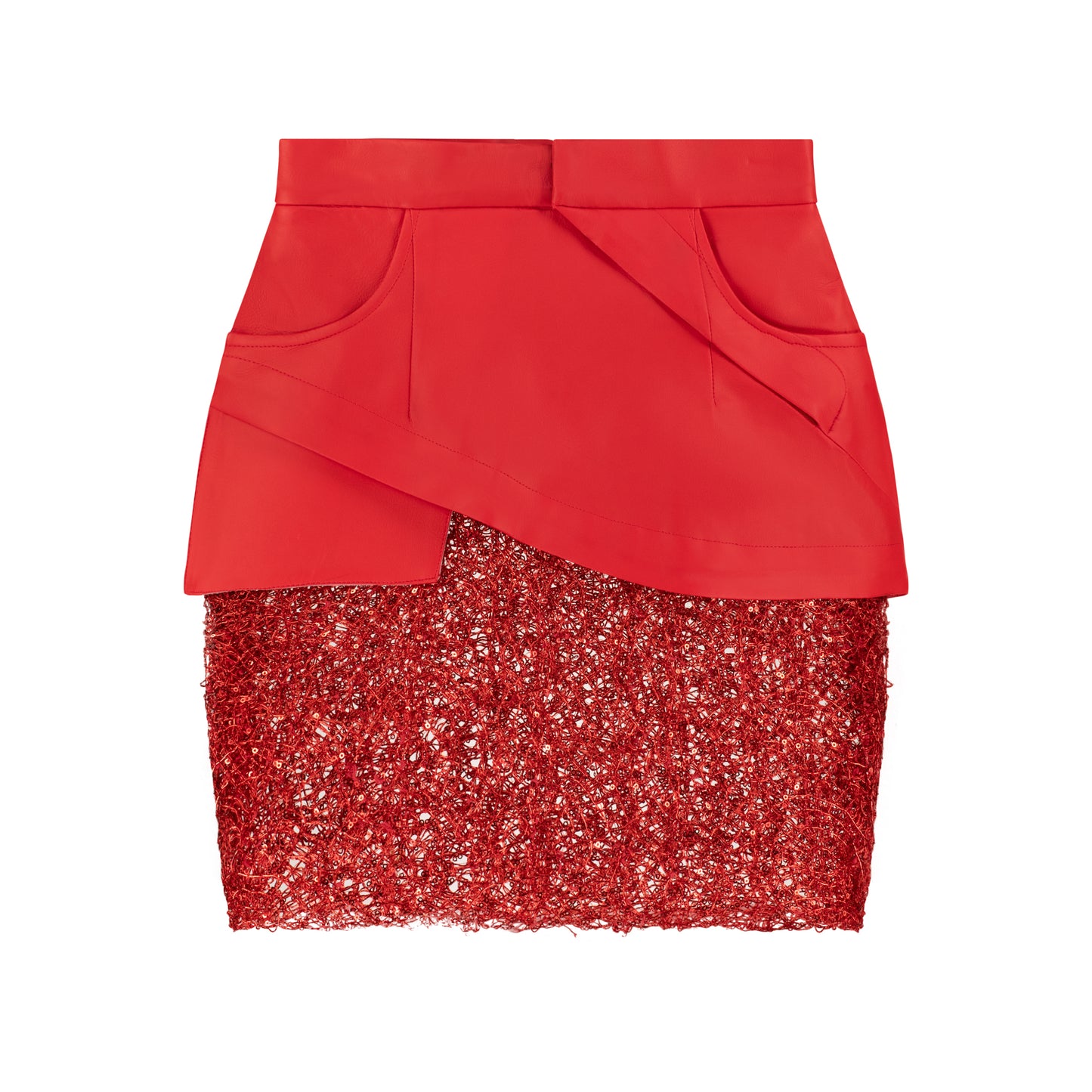 Red Faux Leather Lace Mini Skirt