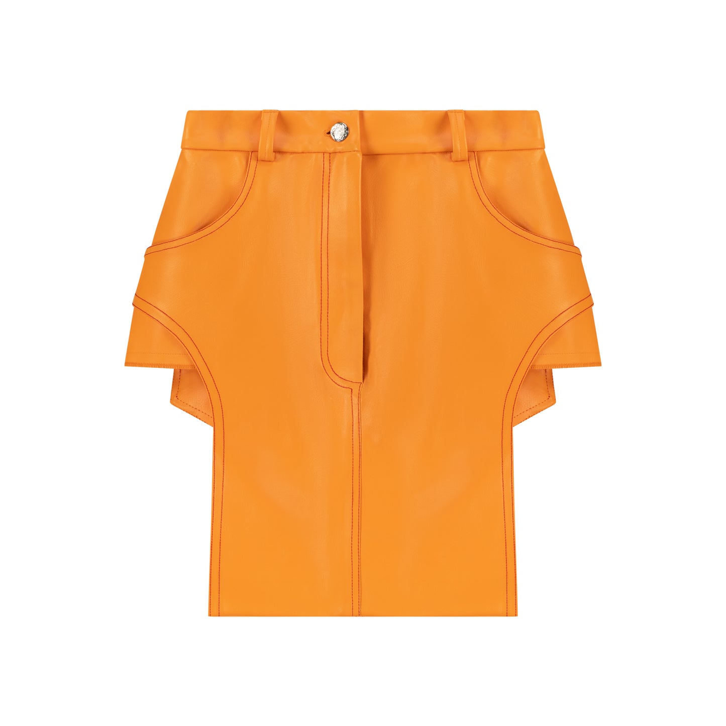 Orange Faux Leather Cut Out Skirt