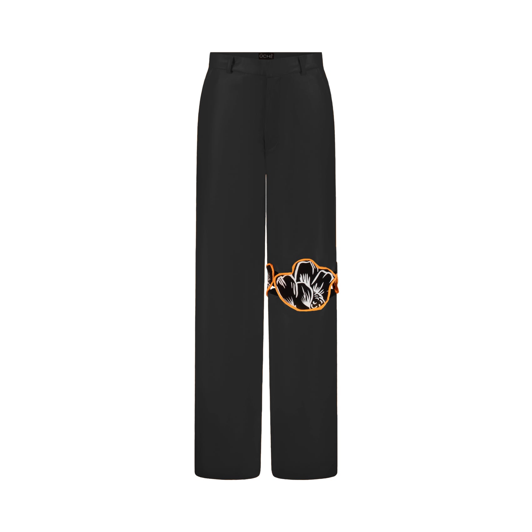 Black Faux Leather Flower Detail Pants