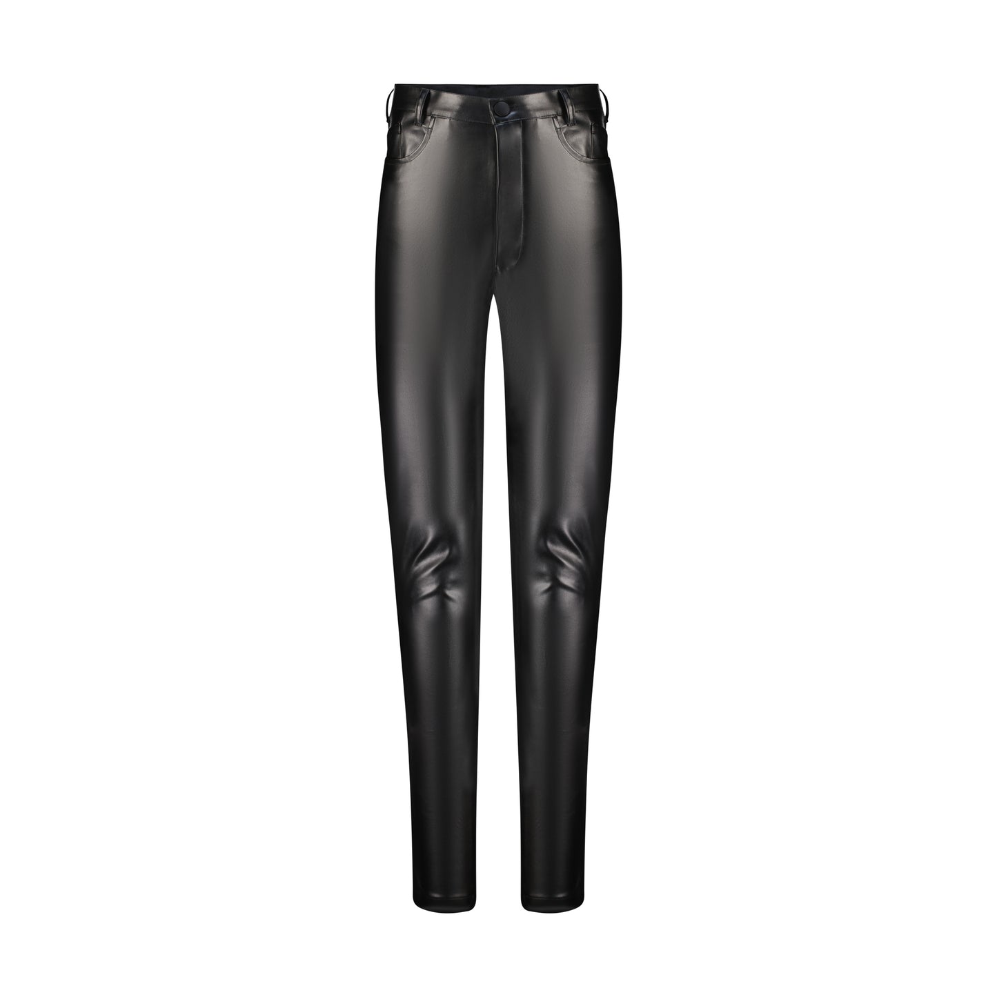 ÚCHÈ Tailored Faux Leather Pants with Metallic Detailing