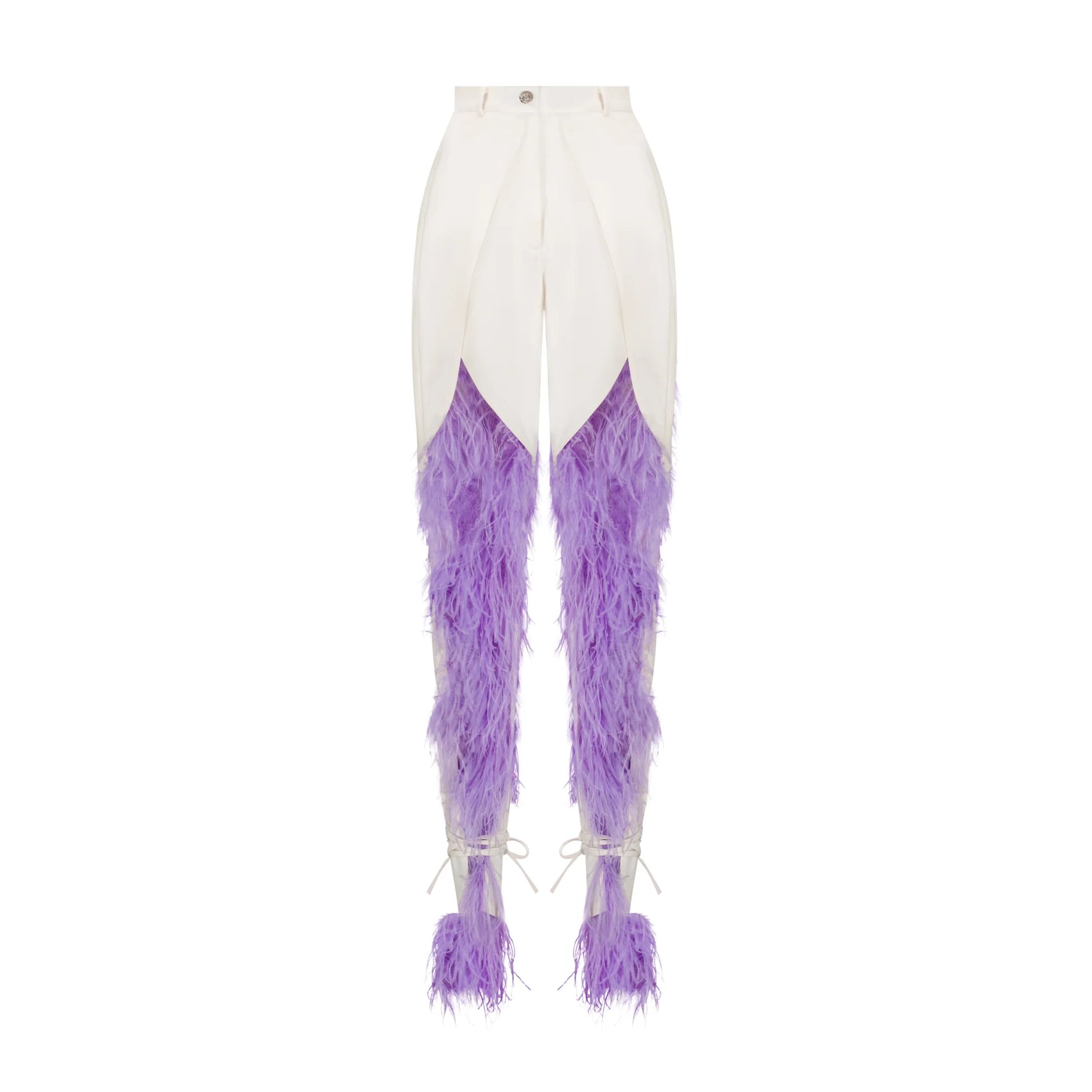 Feather tie- ankle pants In White