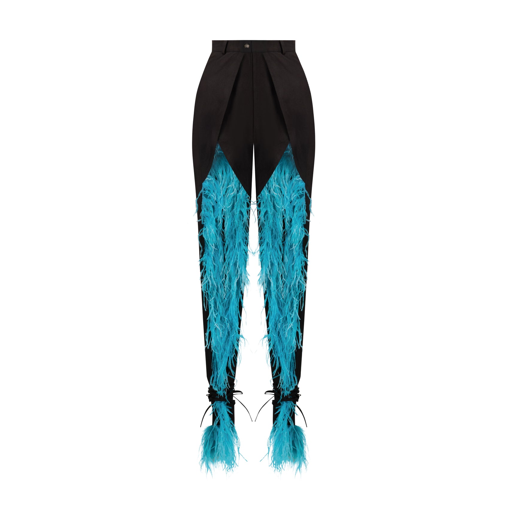 Feather tie- ankle pants in Black