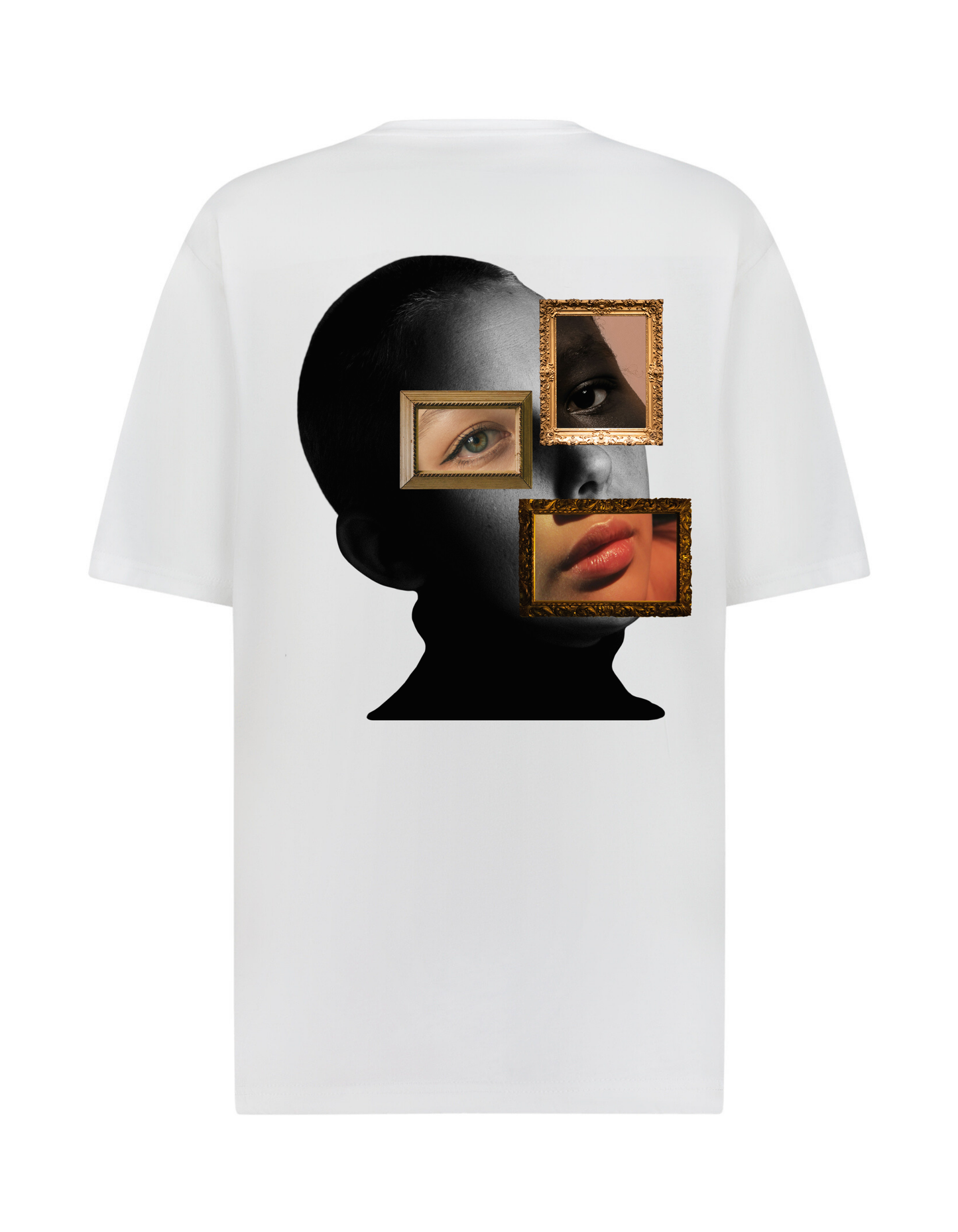 T-shirt blanc avec visage encadré