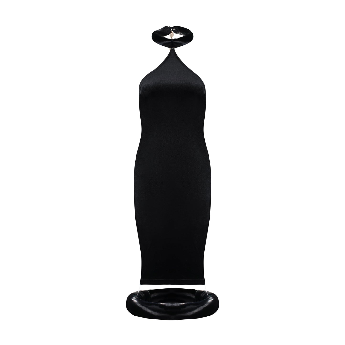 Black Velvet Cowrie Detailed Dress