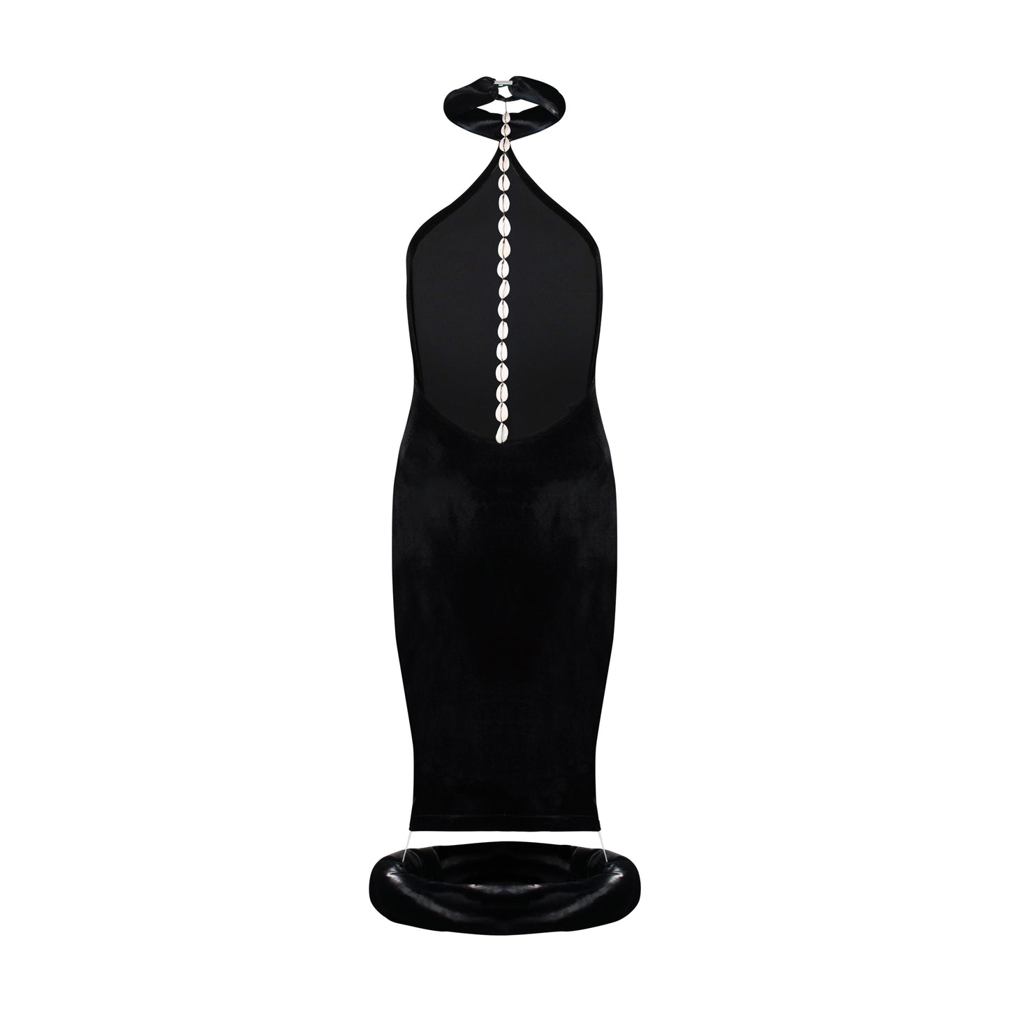 Black Velvet Cowrie Detailed Dress
