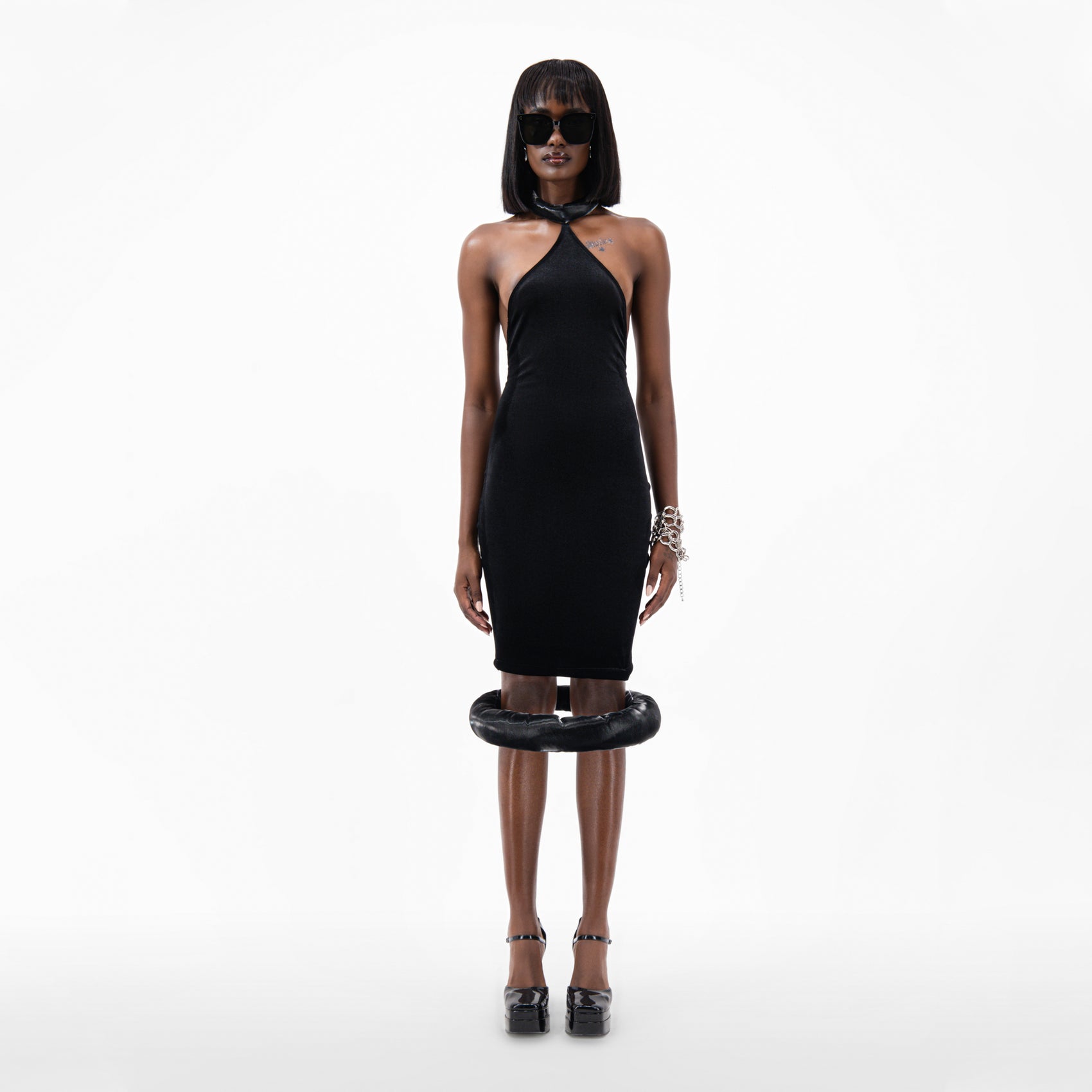 Black Velvet Cowrie Detailed Dress