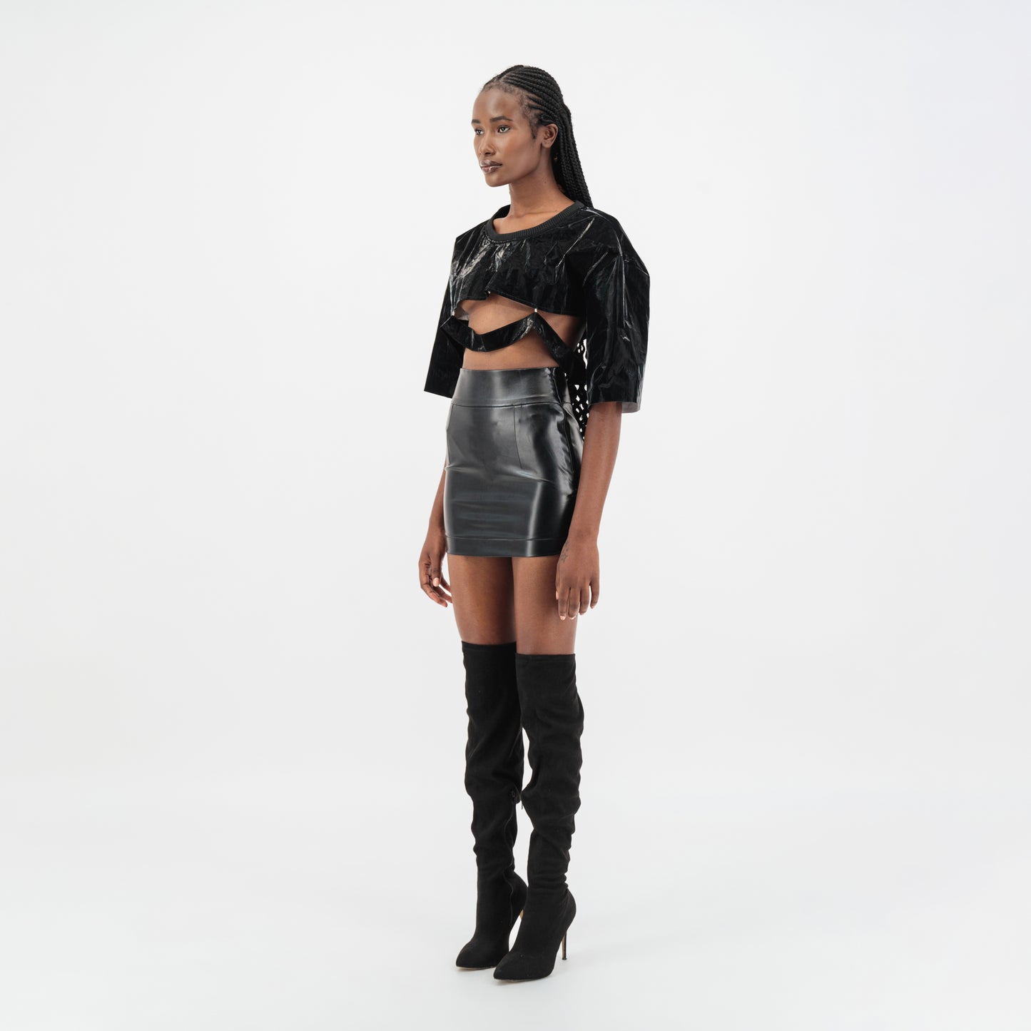 Black Cut-Out Paper Crop Top