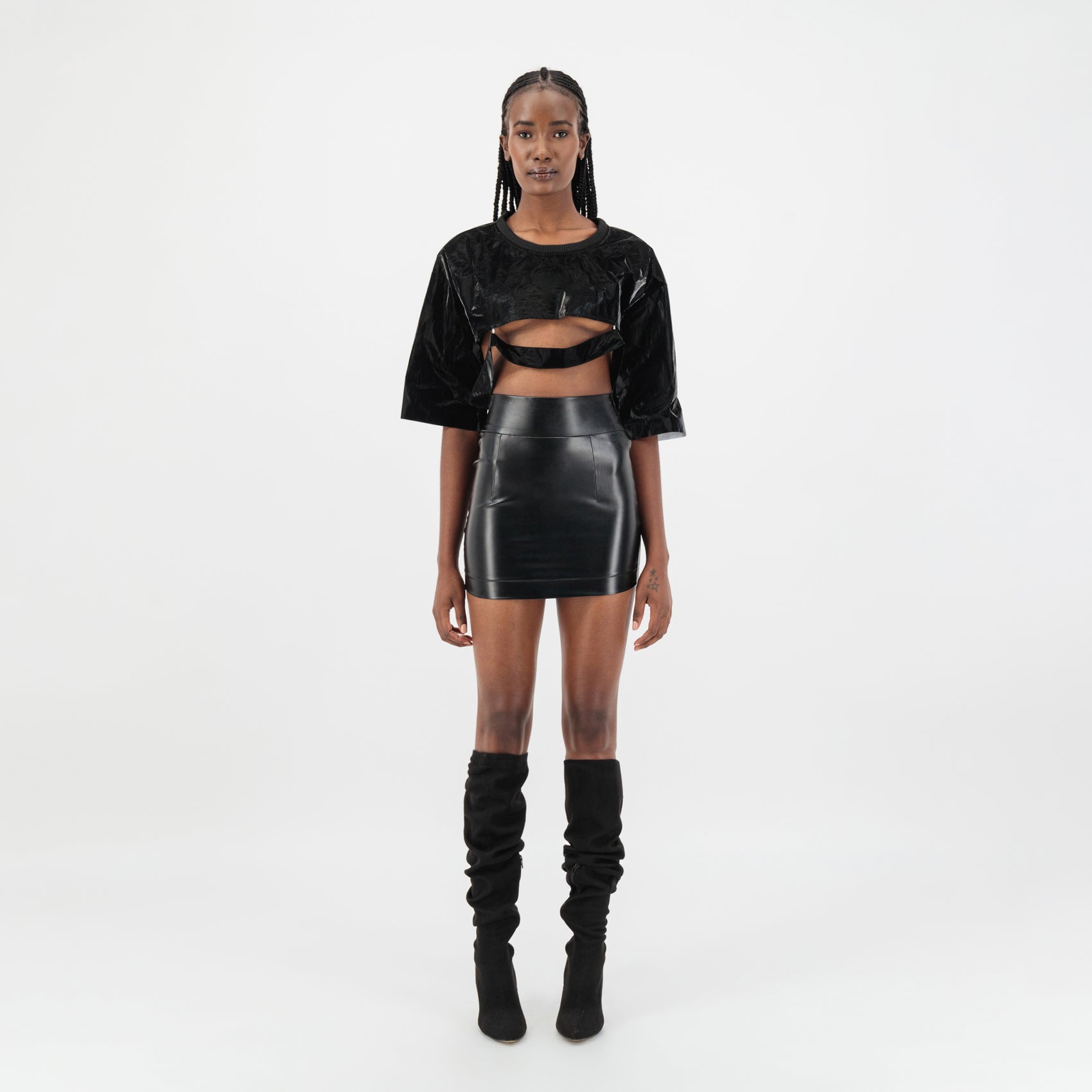 Black Cut-Out Paper Crop Top