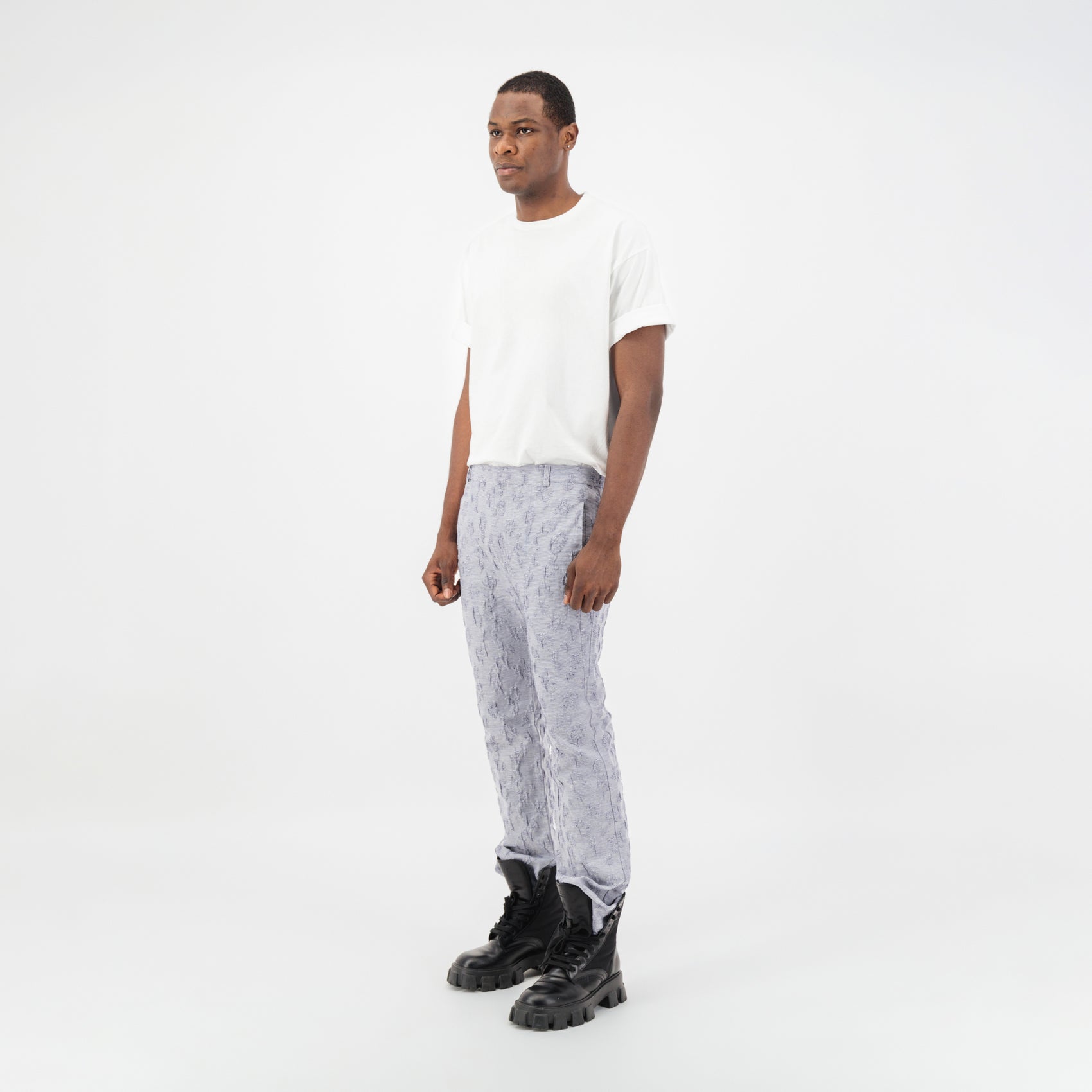 Blue Embossed Jacquard Pants