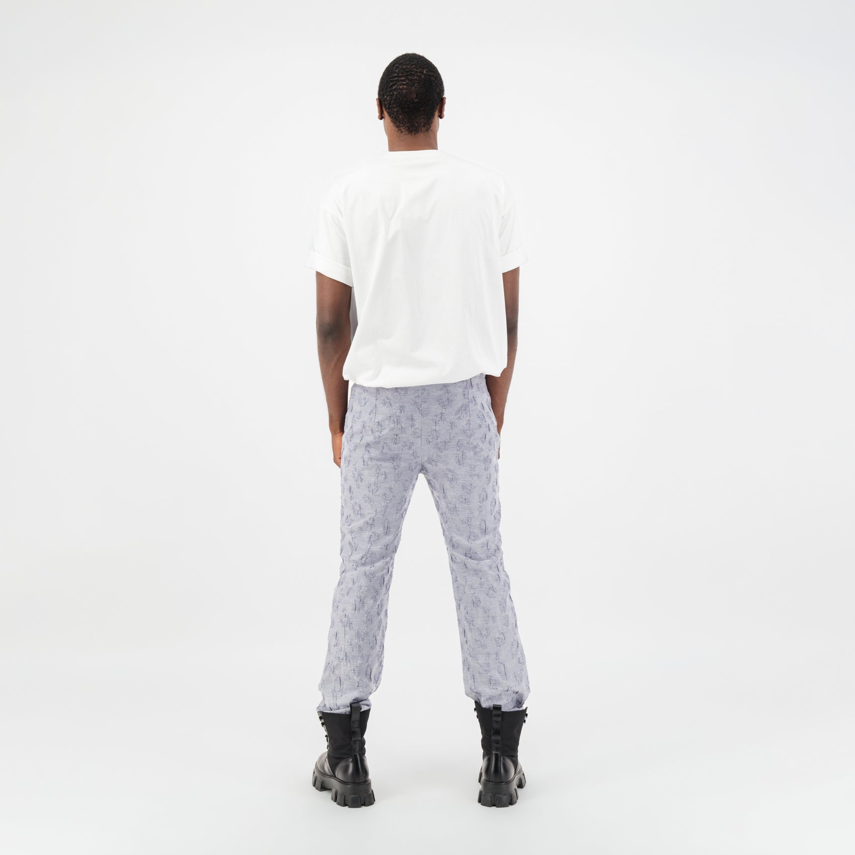 Blue Embossed Jacquard Pants