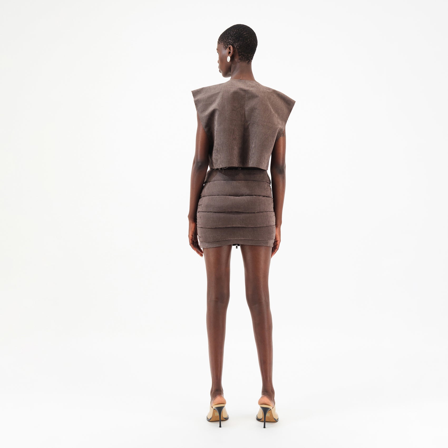 Brown Mini Puffer Skirt