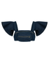 Blue denim waist bag  Crop Top For women with large bow-like shoulder straps on a white background
