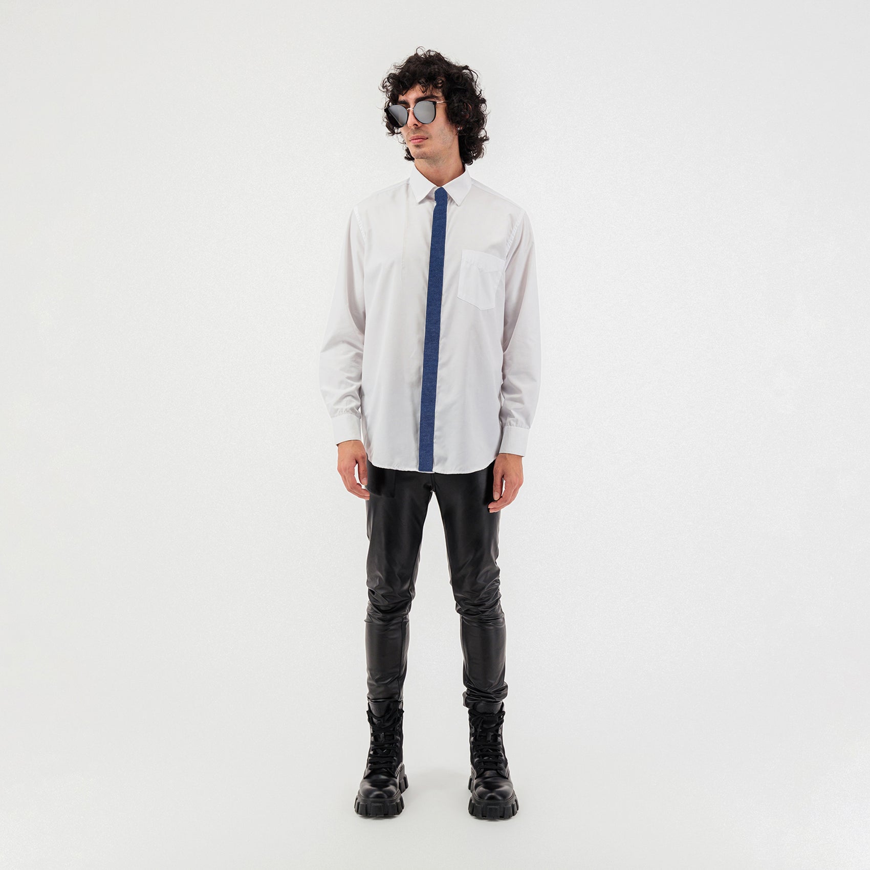 Denim Patch White Shirt