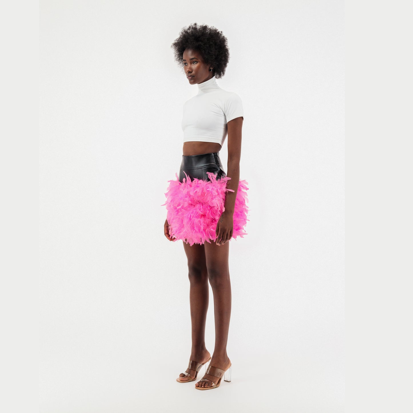 Faux Leather Mini Feather Skirt