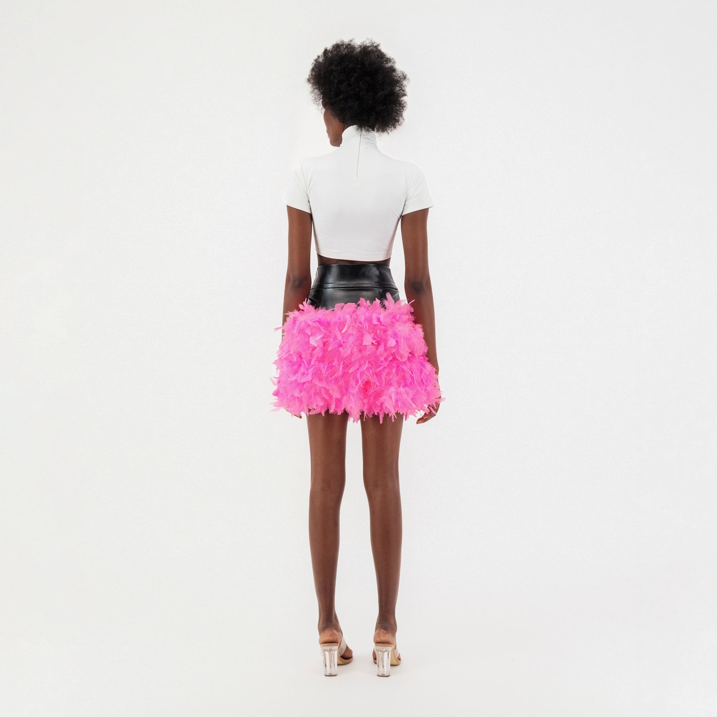 Faux Leather Mini Feather Skirt