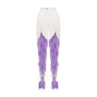 Feather tie- ankle pants In White