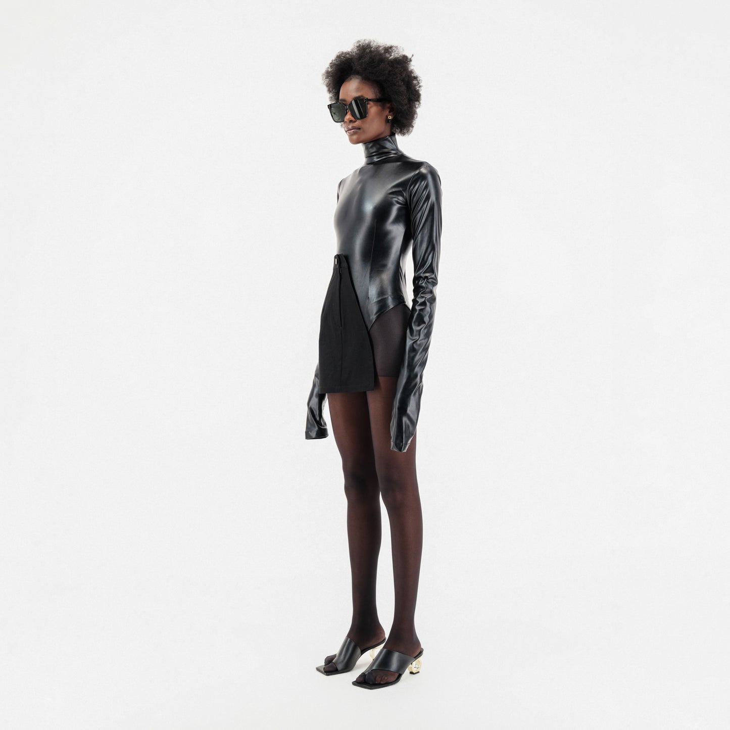 Half Skirt Faux Leather Bodysuit CH Fashion Brand Half Skirt Faux Leather Bodysuit CH Fashion Brand
