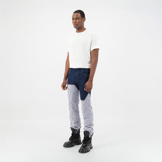 Jacquard Two Tone Denim Pants