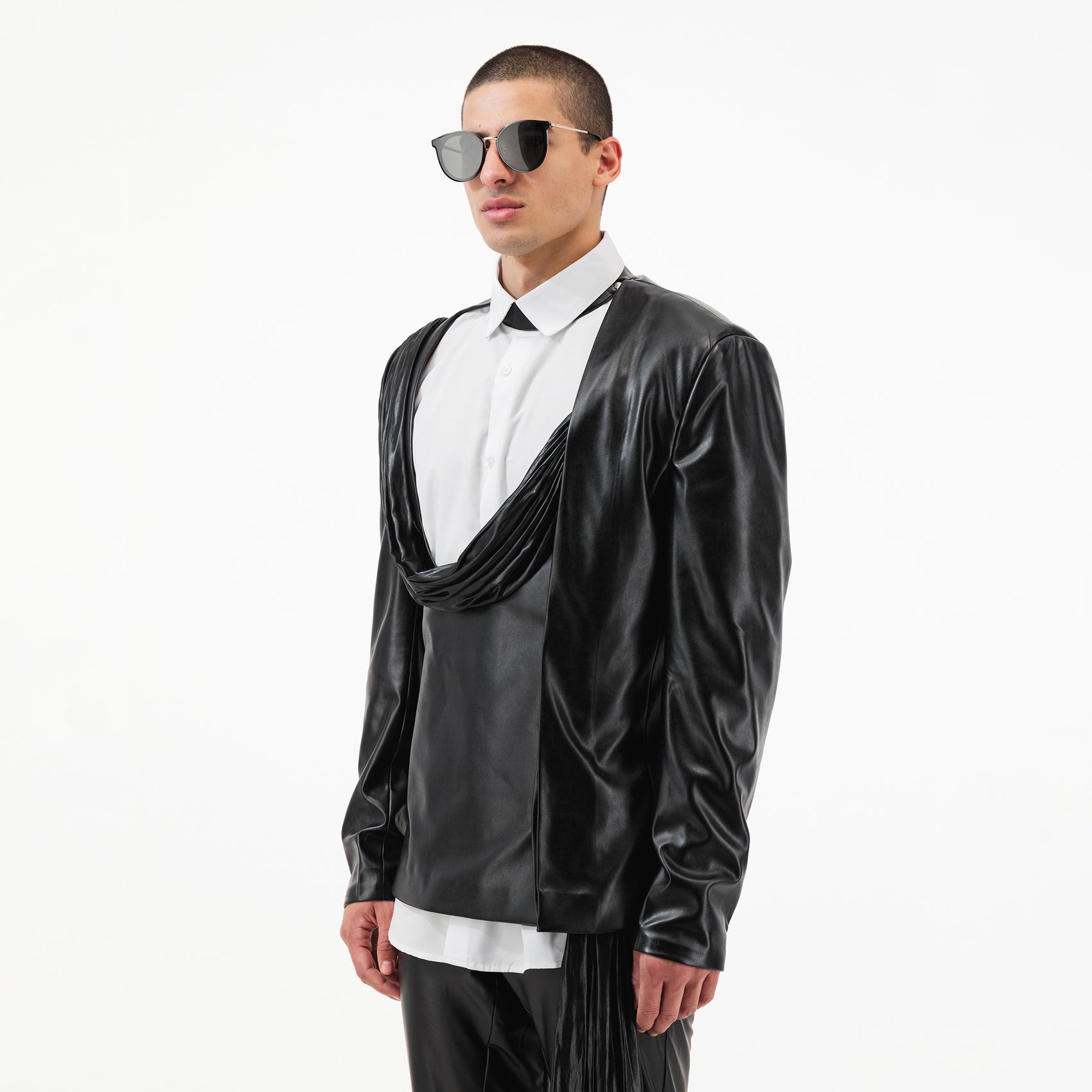 Leather Scarf Jacket with Attached Scarf Detail