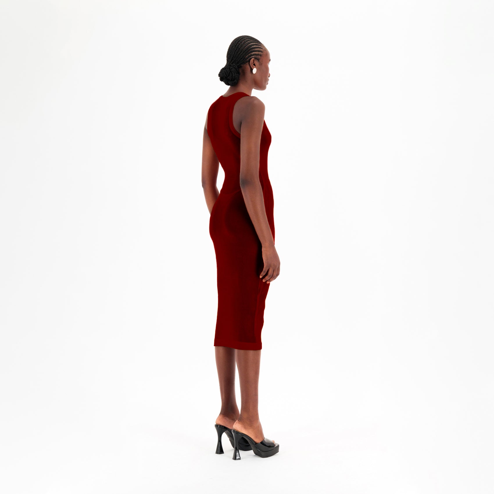 Semi-Sheer Dress In Burgundy