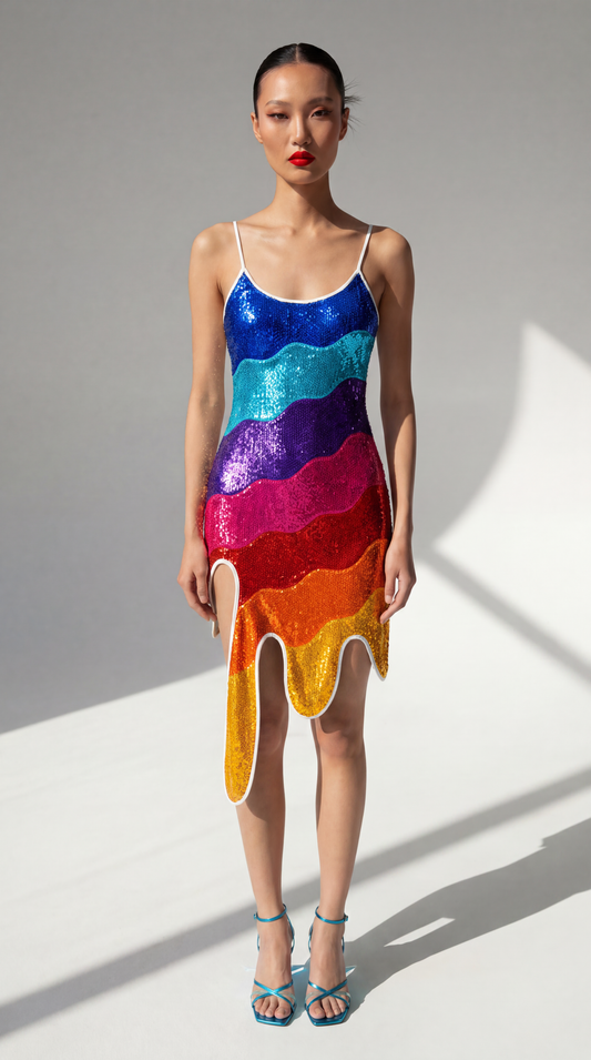 Multicolor Sequin Wavy Dress
