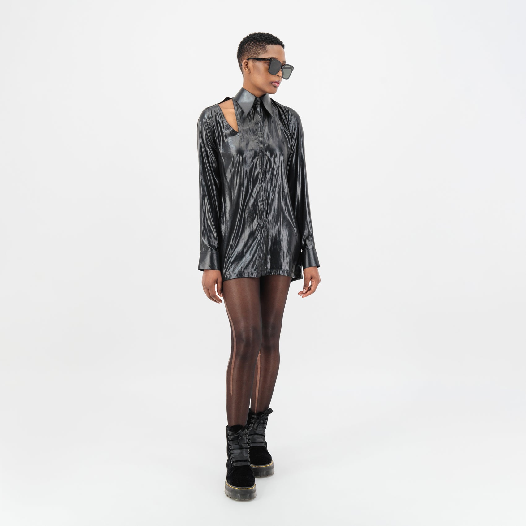 Side Cut-Out Shirt In Black Women