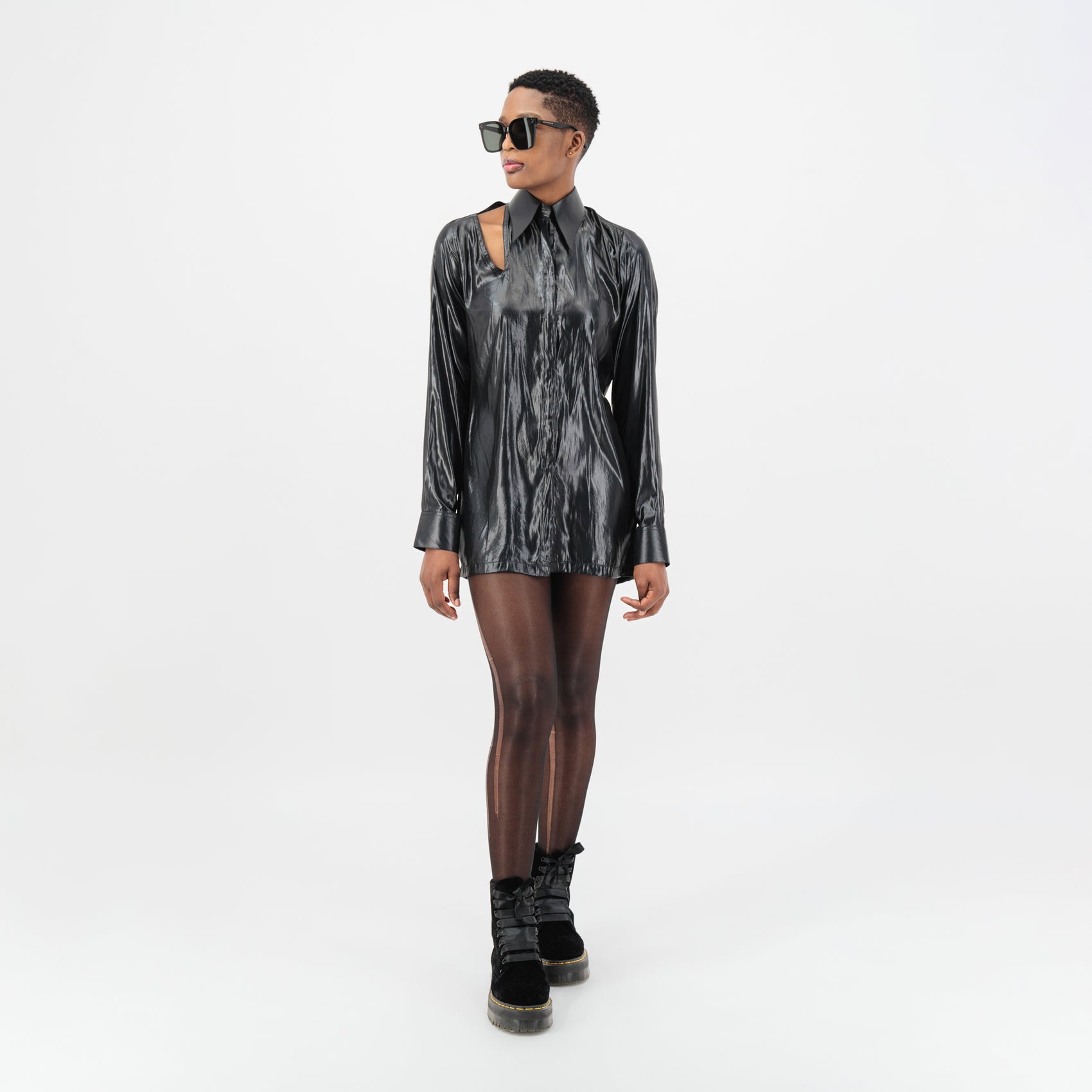 Side Cut-Out Shirt In Black Women