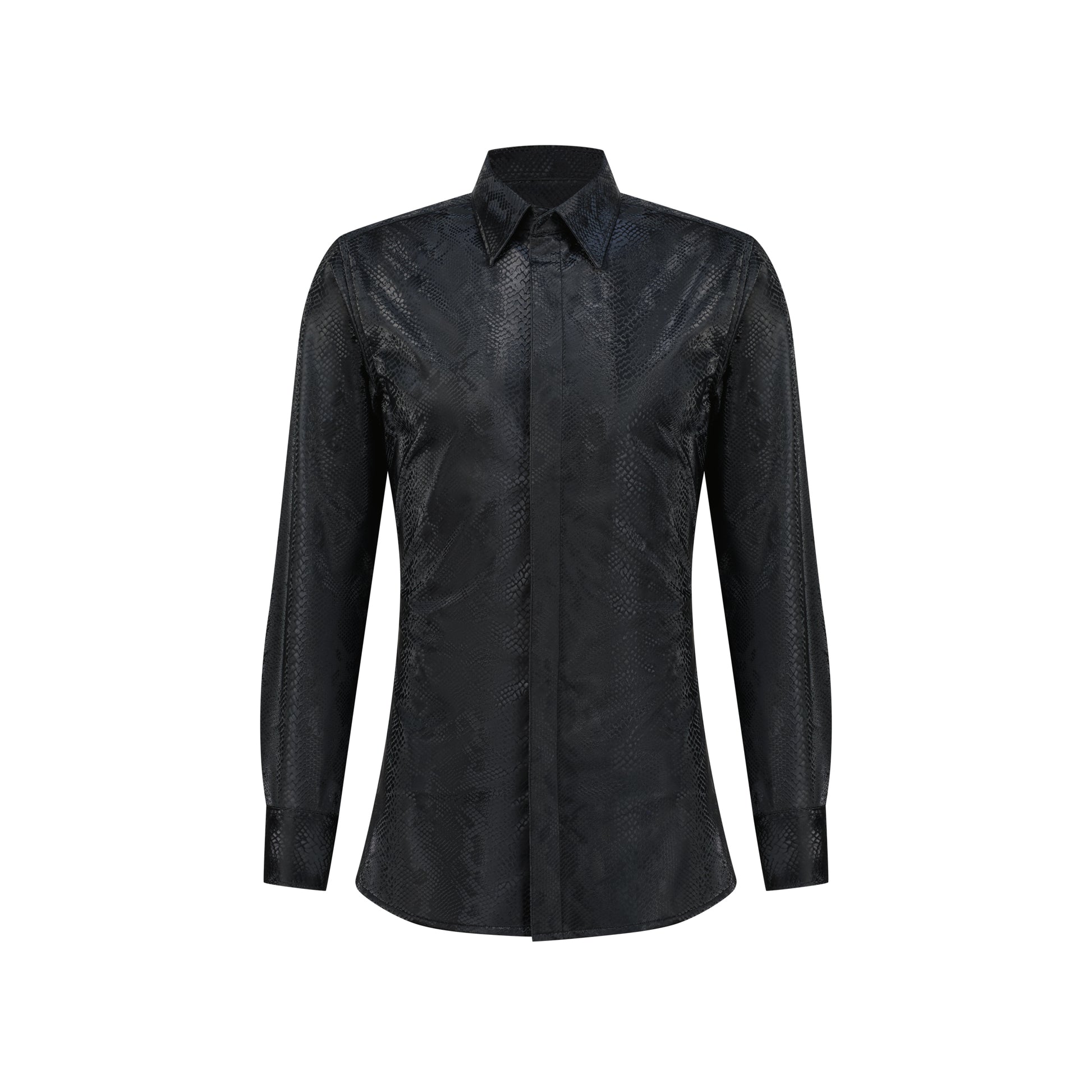 Snake Print Collared Shirt in Black