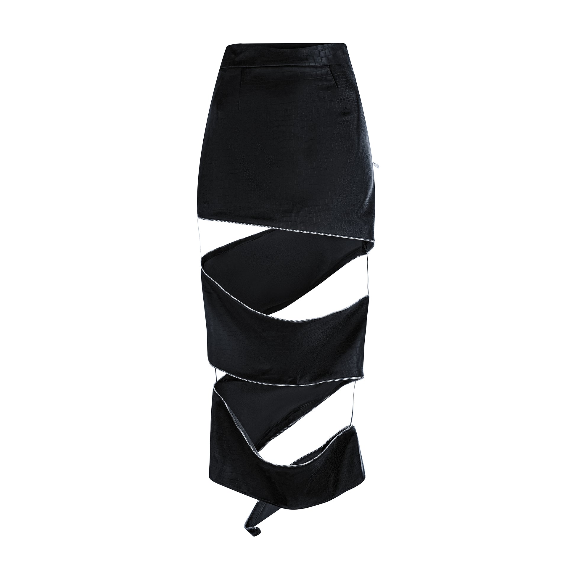 ÚCHÈ Spiral Zipper Pencil Skirt with Adjustable Zipper Detail