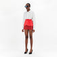 Red Faux Leather Lace Mini Skirt