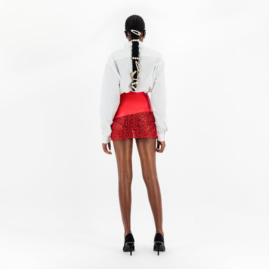 Red Faux Leather Lace Mini Skirt