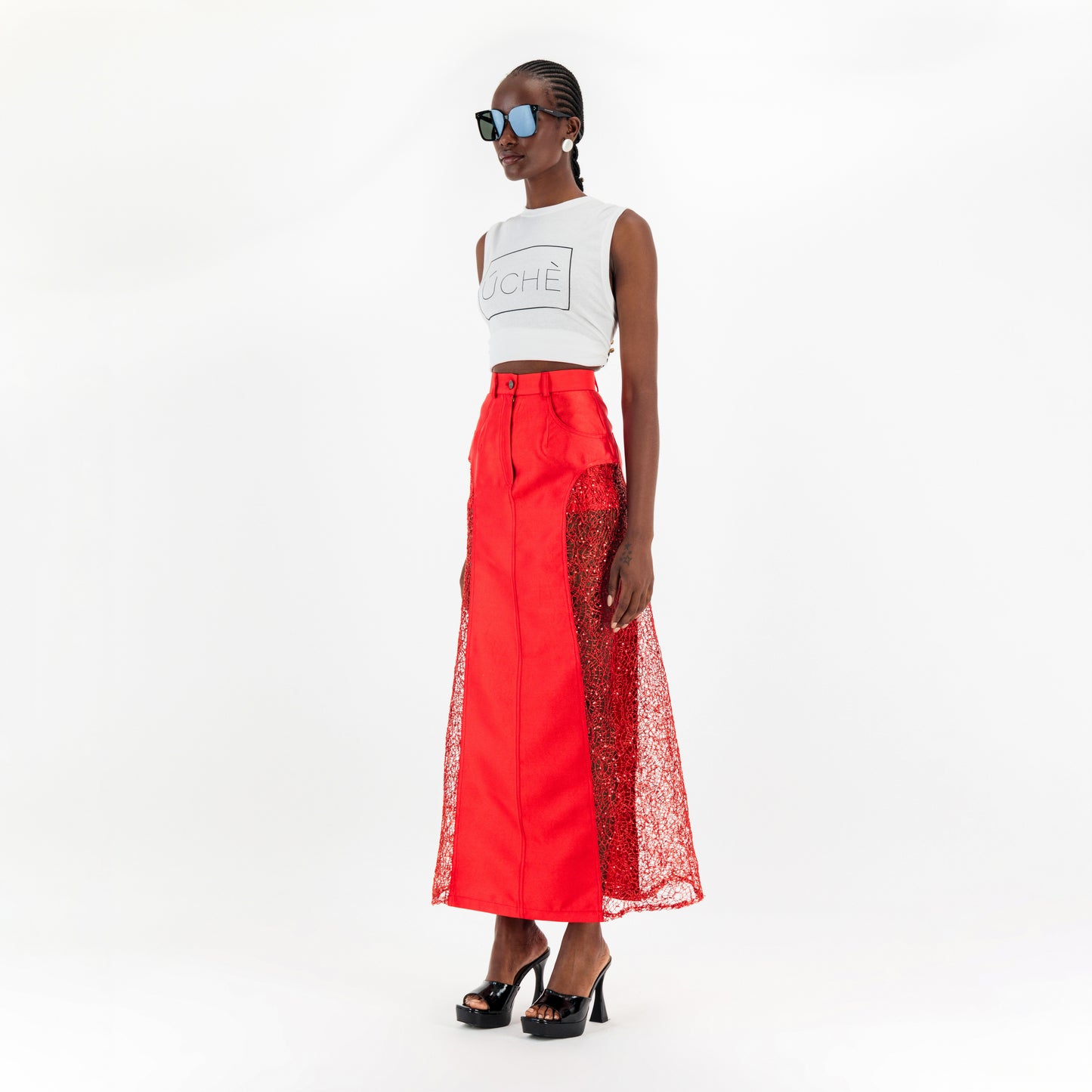 Red Lace Maxi Skirt