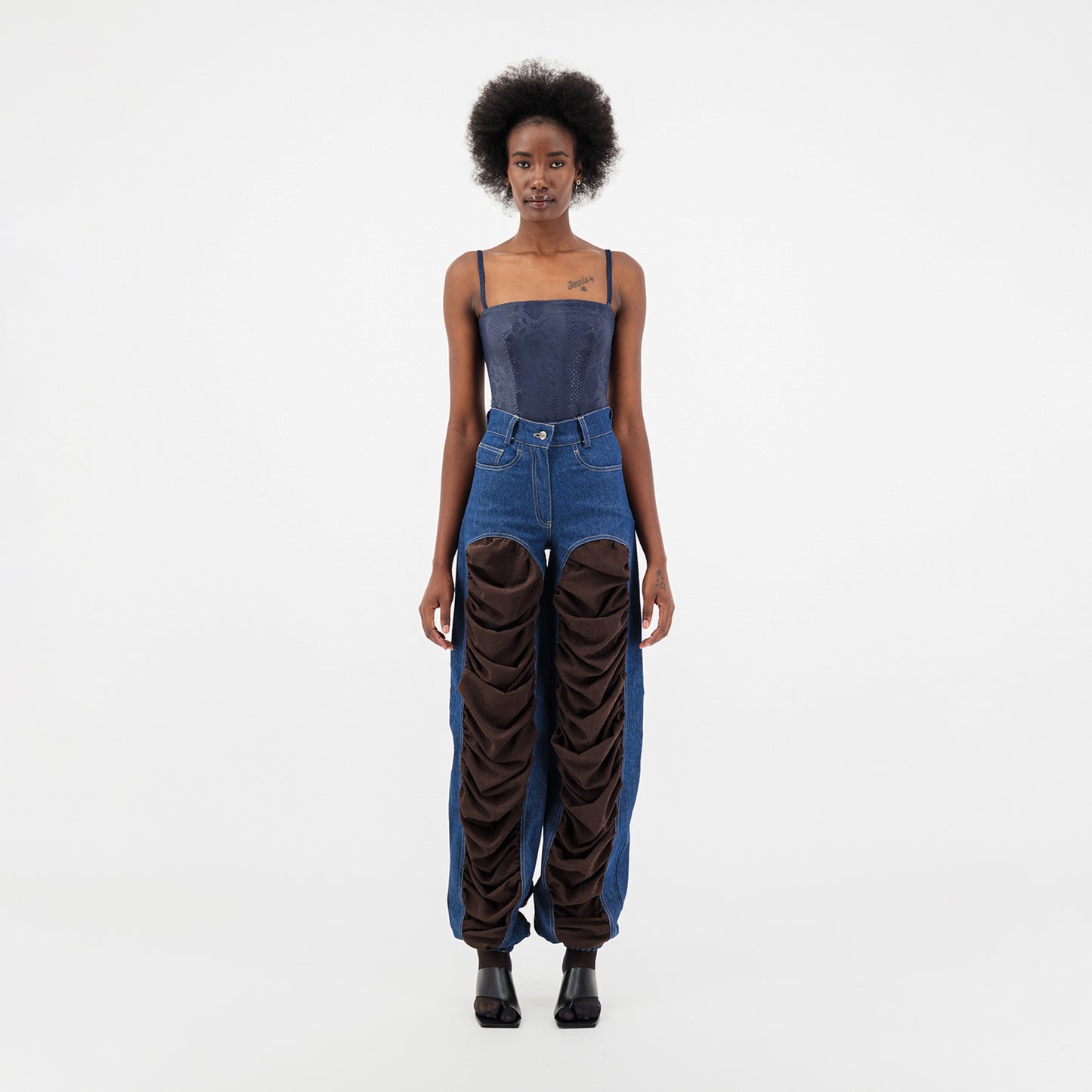 Draped Detail Denim Pants