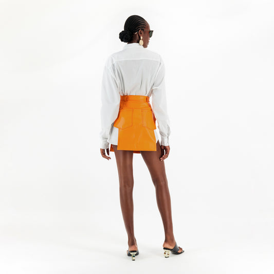 Orange Faux Leather Cut Out Skirt