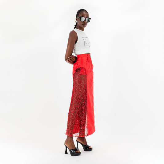 Red Lace Maxi Skirt