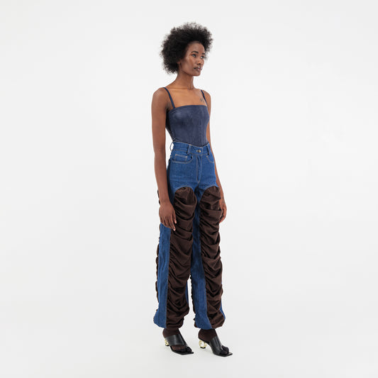 Draped Detail Denim Pants