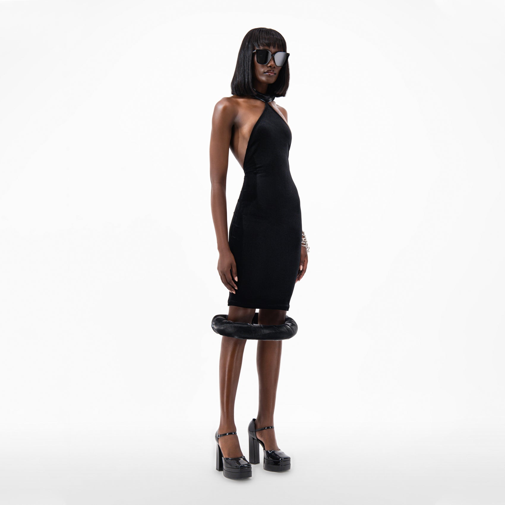 Black Velvet Cowrie Detailed Dress