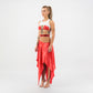 Satin Cut Out  Maxi Skirt in Red