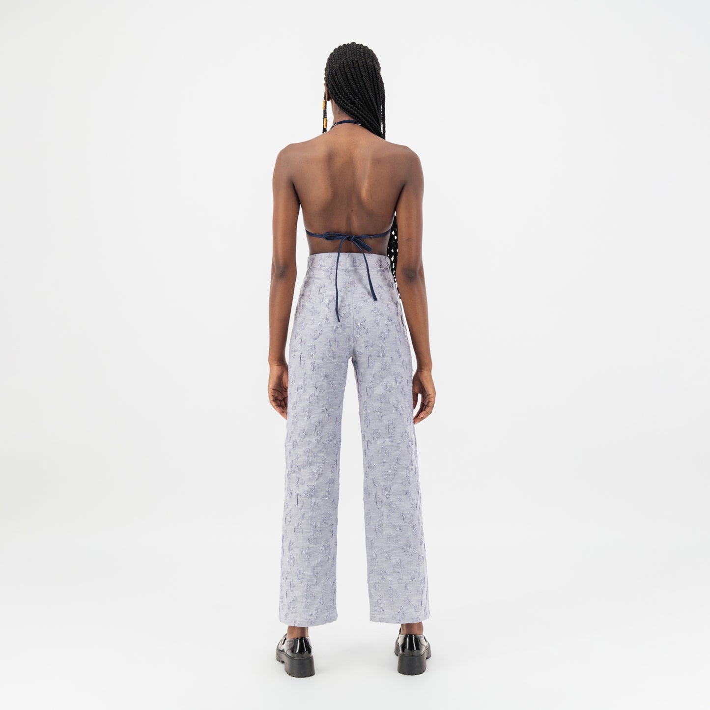 Blue Embossed Jacquard Pants