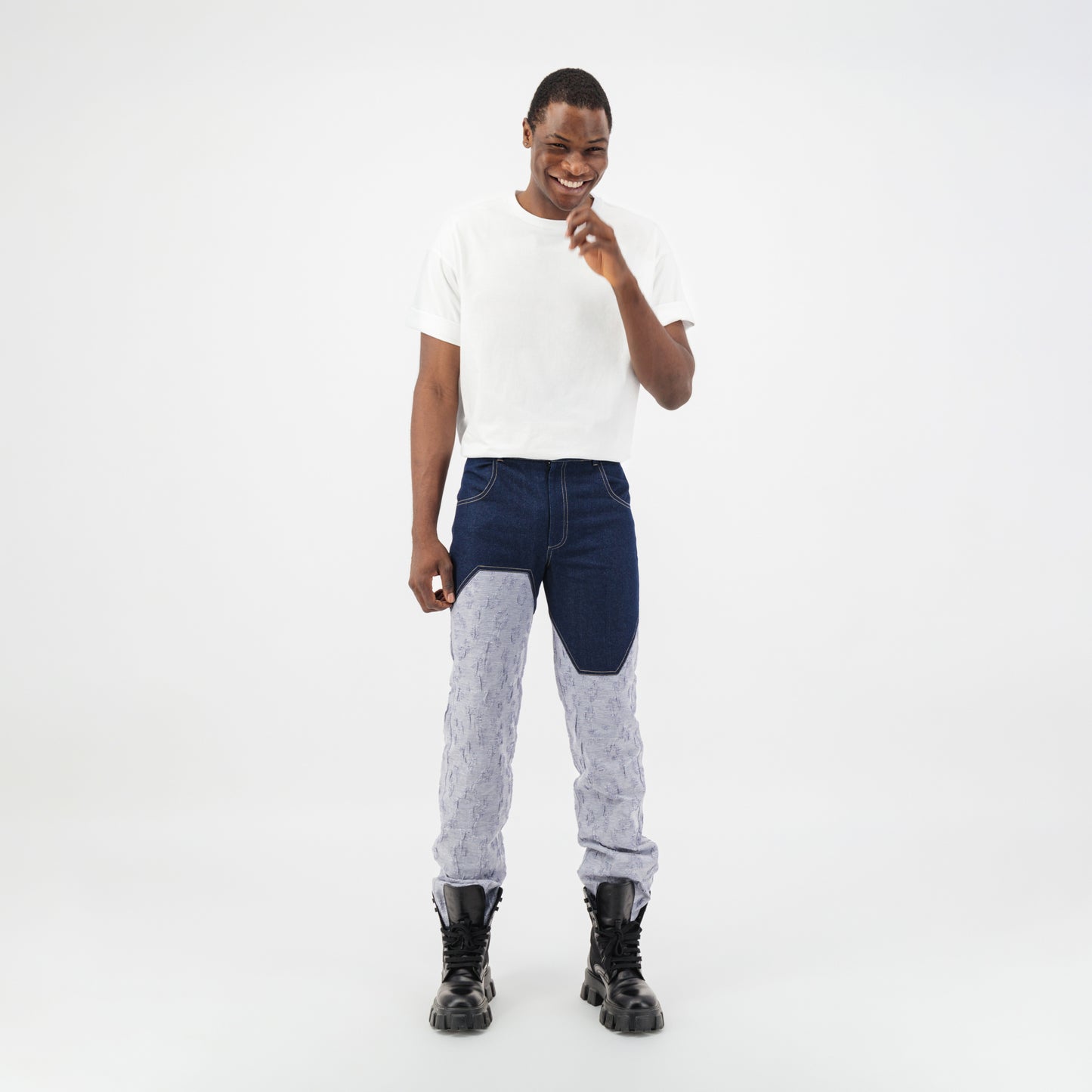 Jacquard Two Tone Denim Pants