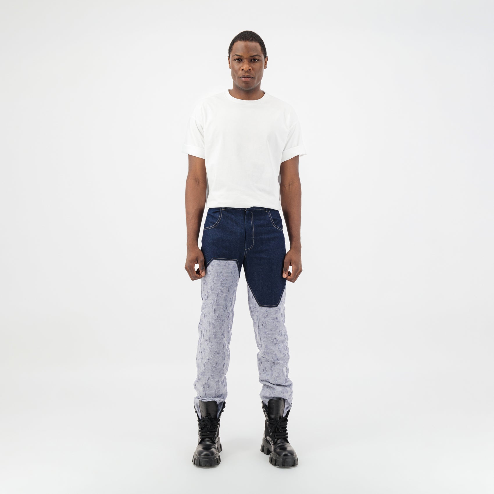 Jacquard Two Tone Denim Pants