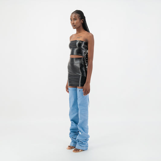 Black Leather Cropped Tube Top