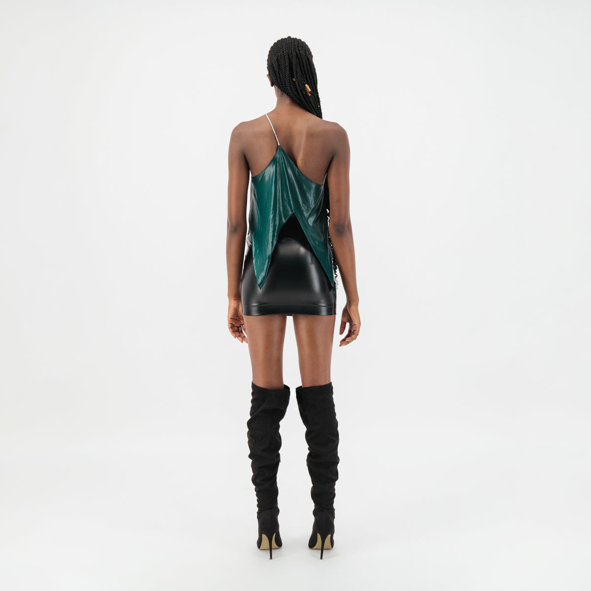 Green Asymmetric strap draped top
