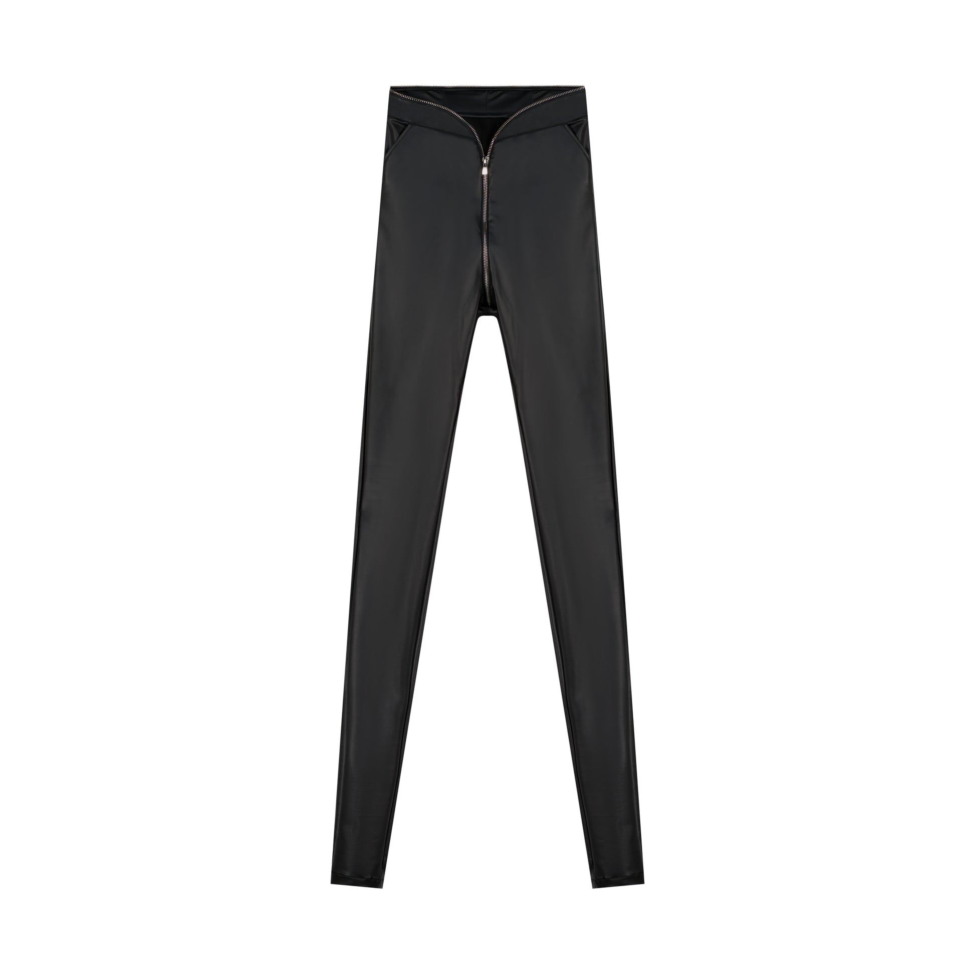 Zipper Detail Leather Pants