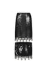 Floating sequin midi skirt featuring black sequins and crochet hemming with cowrie shells.