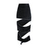 Black crocodile print pencil skirt with spiral cut-outs and adjustable zippers, emphasizing a stylish, modern silhouette.